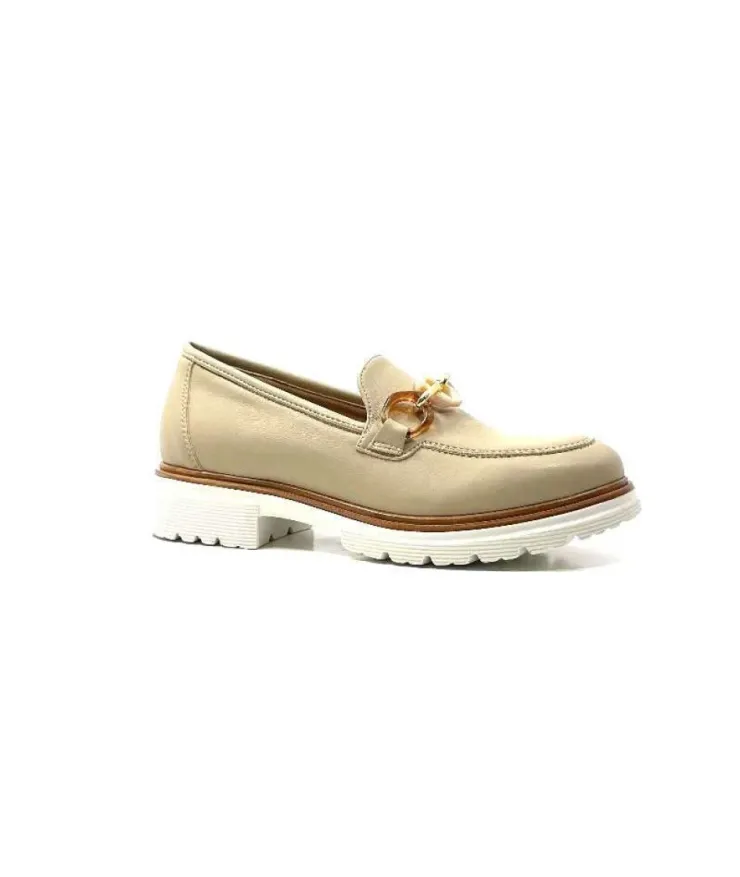 Ivoire0130a Ivoire 8B 4655 Cuir Beige*Femme Mocassins