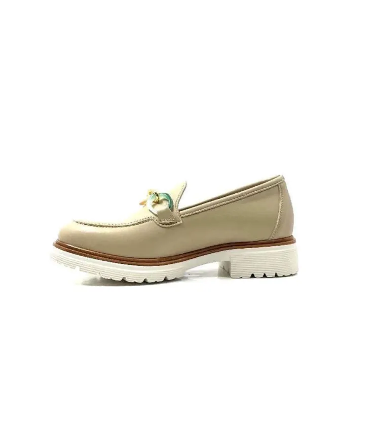 Ivoire0130a Ivoire 8B 4655 Cuir Beige*Femme Mocassins