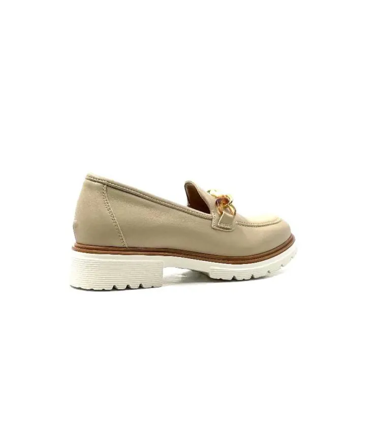 Ivoire0130a Ivoire 8B 4655 Cuir Beige*Femme Mocassins