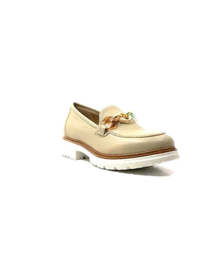 Ivoire0130a Ivoire 8B 4655 Cuir Beige*Femme Mocassins