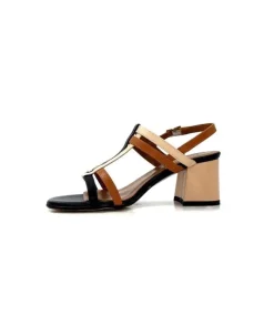 Ivoire0334 Ivoire B621 F Romagna Cuir Noir Cognac Nude*Femme Sandales