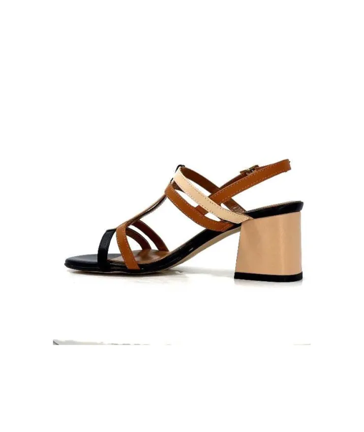 Ivoire0334 Ivoire B621 F Romagna Cuir Noir Cognac Nude*Femme Sandales
