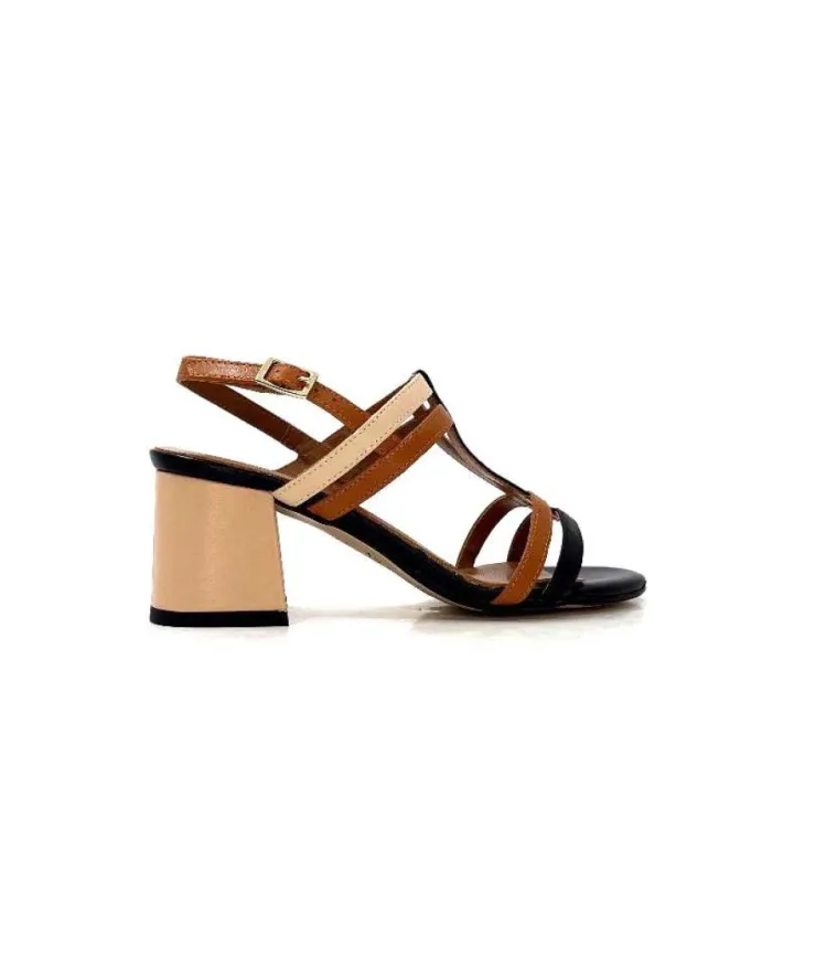 Ivoire0334 Ivoire B621 F Romagna Cuir Noir Cognac Nude*Femme Sandales