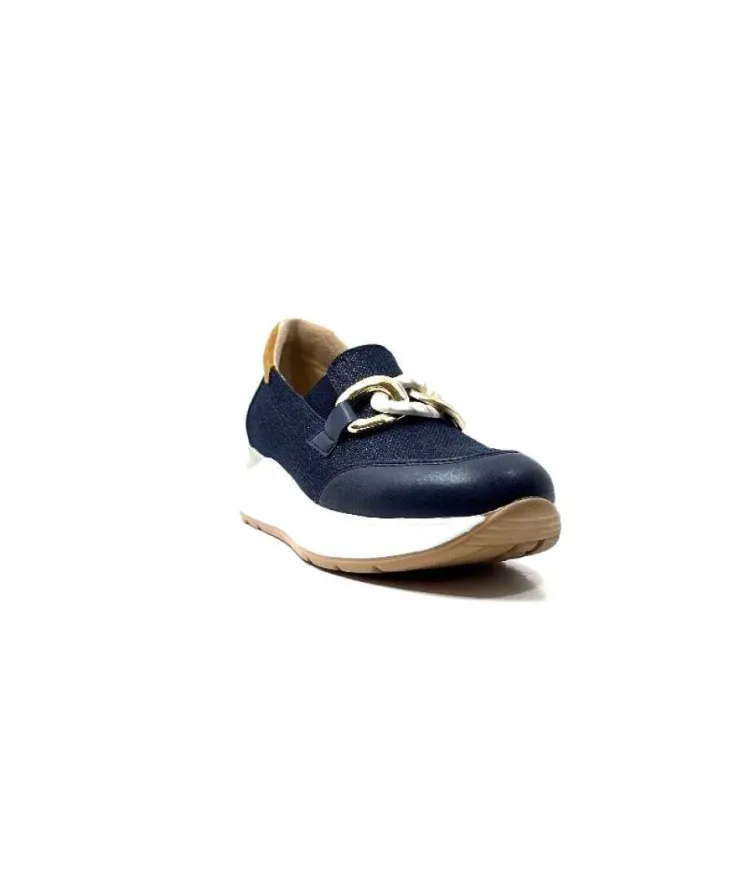 Ivoire0130a Ivoire 9D 4640 Textile Bleu*Femme Mocassins