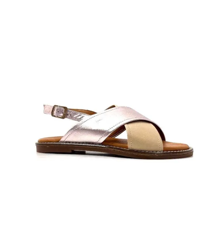 gloria Ivoire 908D Cuir Argent Et Nude*Femme Sandales