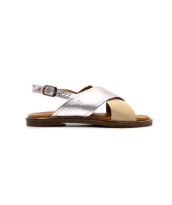 gloria Ivoire 908D Cuir Argent Et Nude*Femme Sandales