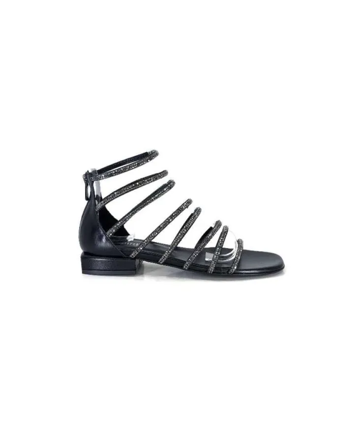 s.piero Ivoire E35.008 Cuir Noir Strass*Femme Sandales