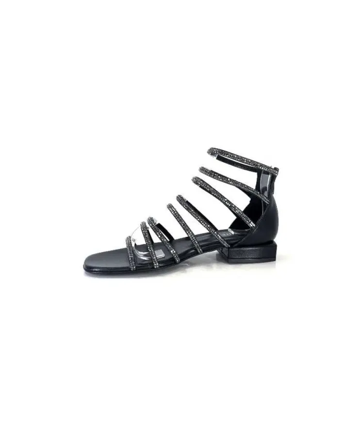 s.piero Ivoire E35.008 Cuir Noir Strass*Femme Sandales