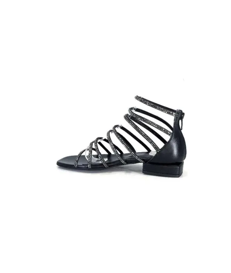 s.piero Ivoire E35.008 Cuir Noir Strass*Femme Sandales