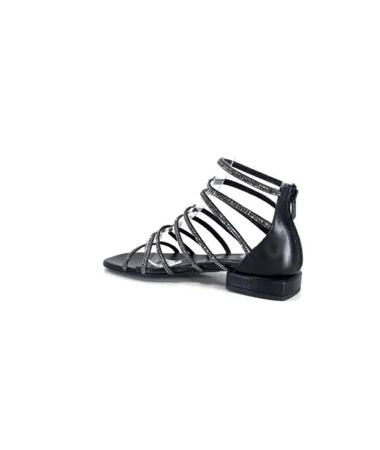 s.piero Ivoire E35.008 Cuir Noir Strass*Femme Sandales