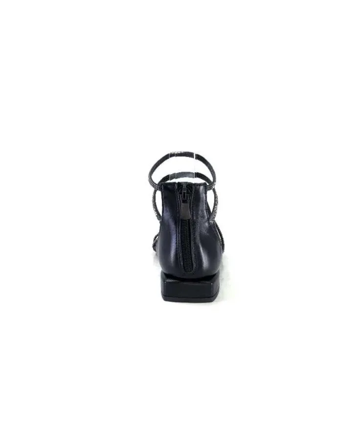 s.piero Ivoire E35.008 Cuir Noir Strass*Femme Sandales