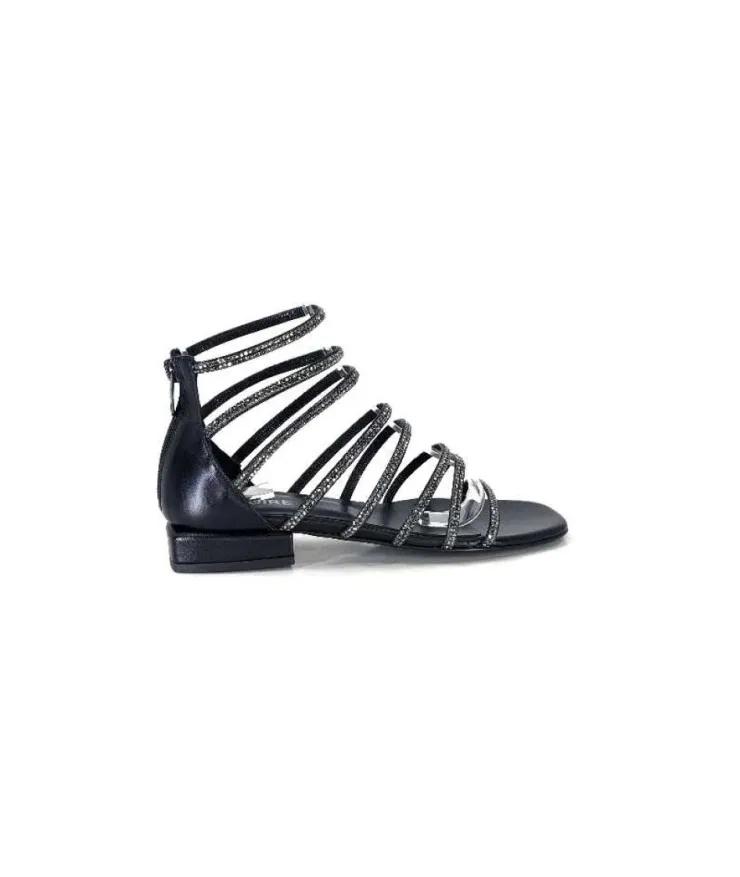 s.piero Ivoire E35.008 Cuir Noir Strass*Femme Sandales