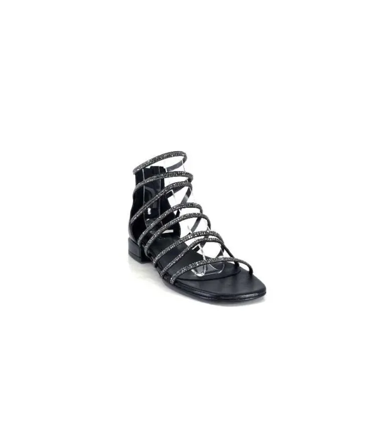 s.piero Ivoire E35.008 Cuir Noir Strass*Femme Sandales