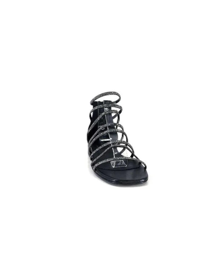 s.piero Ivoire E35.008 Cuir Noir Strass*Femme Sandales