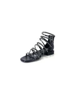 s.piero Ivoire E35.008 Cuir Noir Strass*Femme Sandales