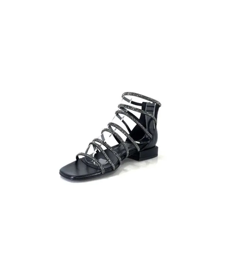 s.piero Ivoire E35.008 Cuir Noir Strass*Femme Sandales