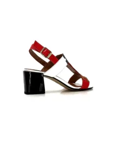 Ivoire0334 Ivoire F2105 Sardegna Cuir Blanc, Marron, Rouge & Noir*Femme Sandales