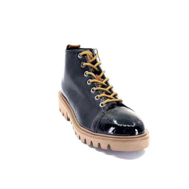 Ivoire0130a Ivoire 3G4925 Cuir Vernis Noir*Femme Baskets