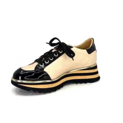 Ivoire0347b Ivoire H985M Cuir Vernis Noir Beige*Femme Baskets