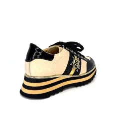 Ivoire0347b Ivoire H985M Cuir Vernis Noir Beige*Femme Baskets
