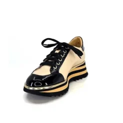 Ivoire0347b Ivoire H985M Cuir Vernis Noir Beige*Femme Baskets