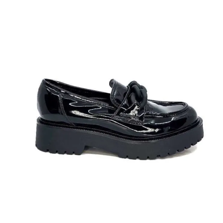 Ivoire0130a Ivoire 1M4158 Cuir Vernis Noir*Femme Mocassins