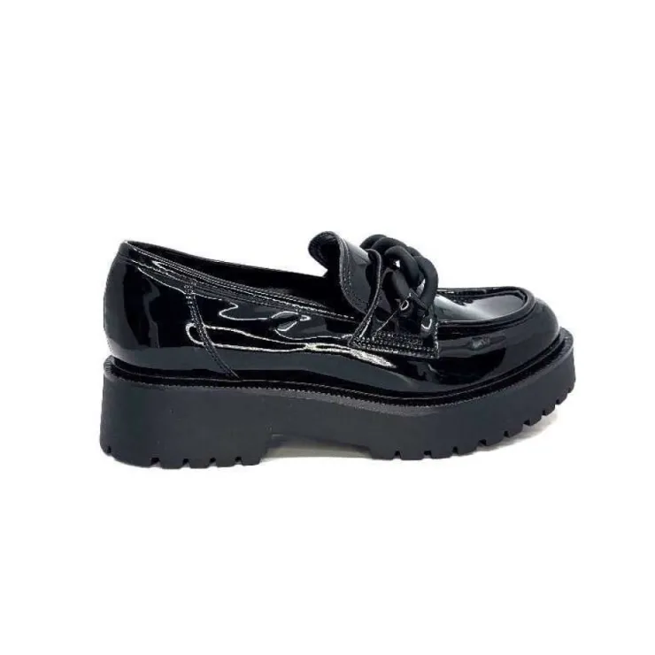 Ivoire0130a Ivoire 1M4158 Cuir Vernis Noir*Femme Mocassins