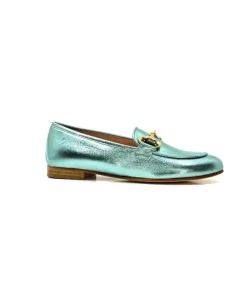 eclair paris Ivoire S102 Cuir Metal Turquoise*Femme Mocassins