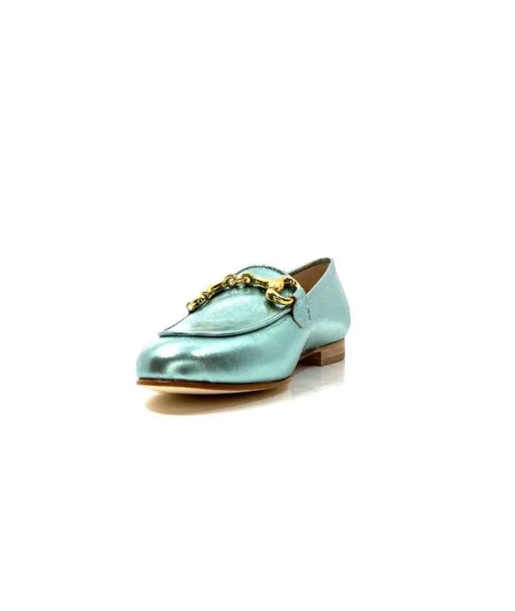 eclair paris Ivoire S102 Cuir Metal Turquoise*Femme Mocassins