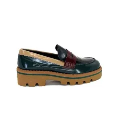 JHay J.Hay 1128 Cuir Glacee Vert Noir Bordeaux*Femme Mocassins