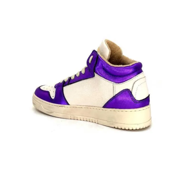 Méliné Meline 22Db Cuir Creme Et Violet*Femme Baskets