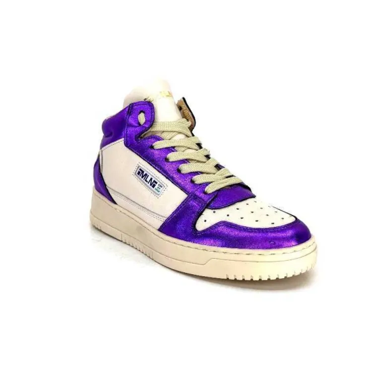 Méliné Meline 22Db Cuir Creme Et Violet*Femme Baskets