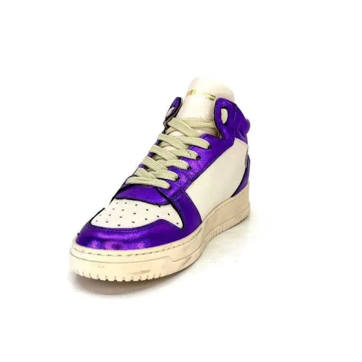 Méliné Meline 22Db Cuir Creme Et Violet*Femme Baskets