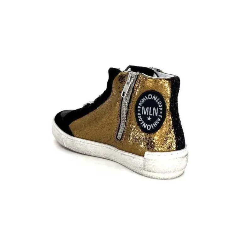 Méliné Meline Nkc 1151 Cuir Dore Et Daim Noir*Femme Baskets