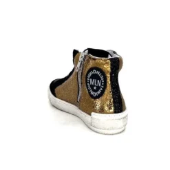 Méliné Meline Nkc 1151 Cuir Dore Et Daim Noir*Femme Baskets