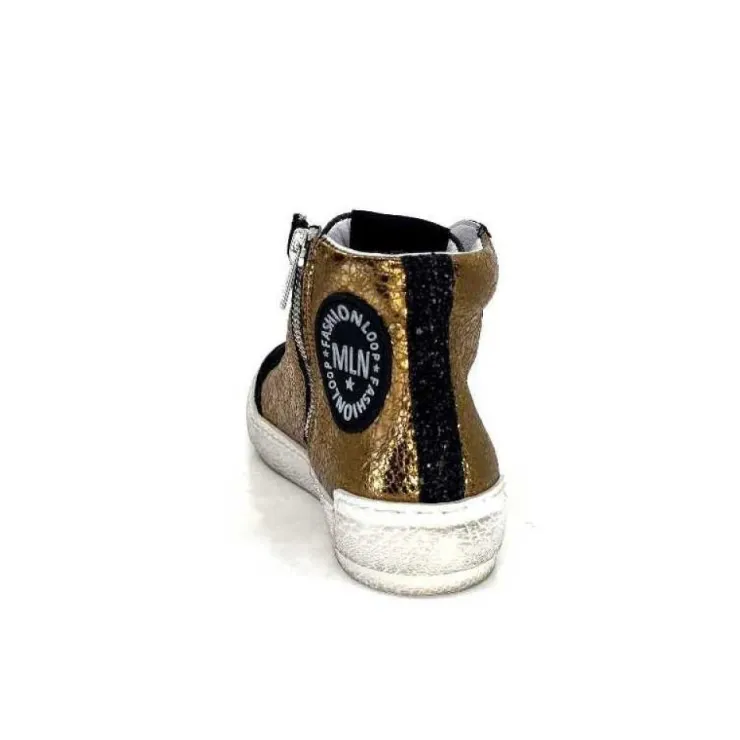 Méliné Meline Nkc 1151 Cuir Dore Et Daim Noir*Femme Baskets