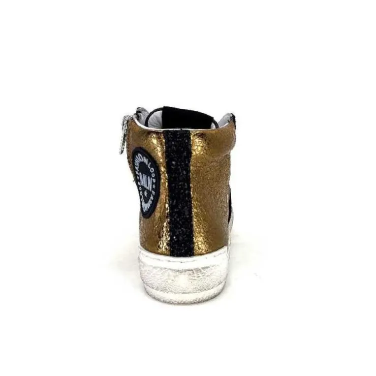 Méliné Meline Nkc 1151 Cuir Dore Et Daim Noir*Femme Baskets