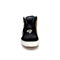 Méliné Meline Nkc 1151 Cuir Dore Et Daim Noir*Femme Baskets