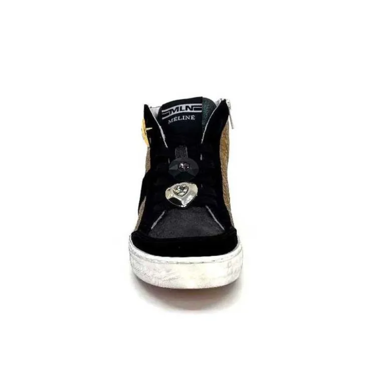 Méliné Meline Nkc 1151 Cuir Dore Et Daim Noir*Femme Baskets