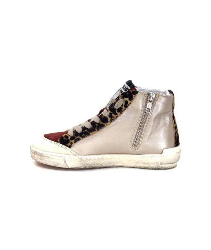 Méliné Meline Nkc320 Cuir Nacre Nude Daim Rouge Paillette Noir*Femme Baskets