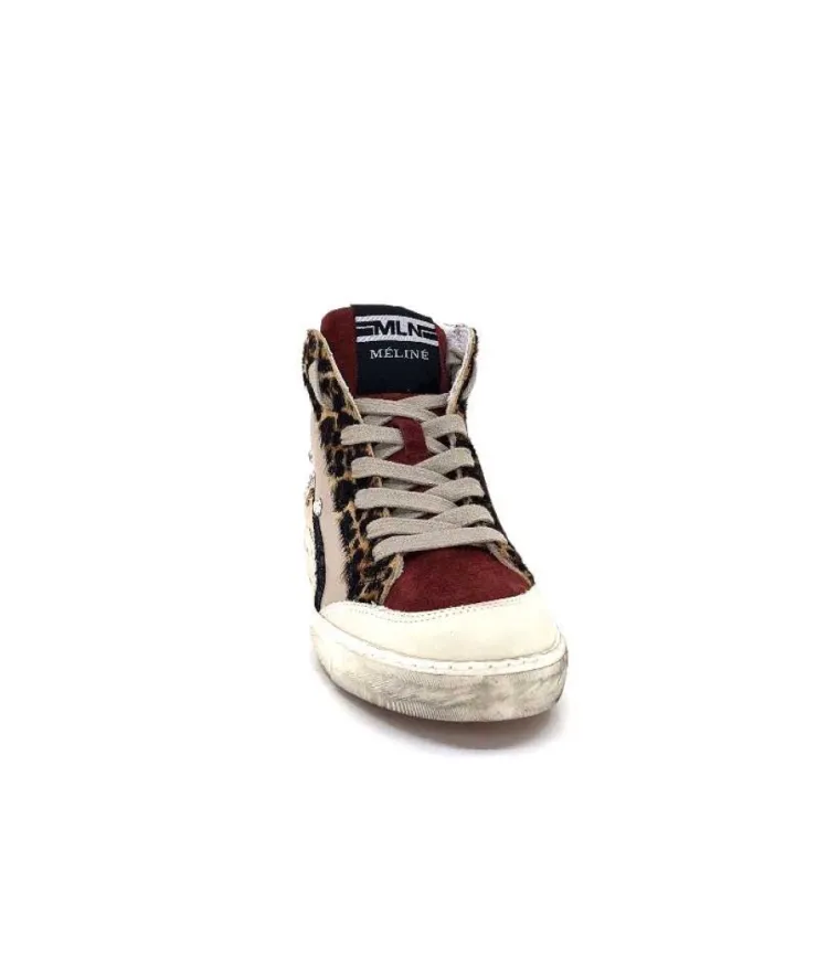 Méliné Meline Nkc320 Cuir Nacre Nude Daim Rouge Paillette Noir*Femme Baskets