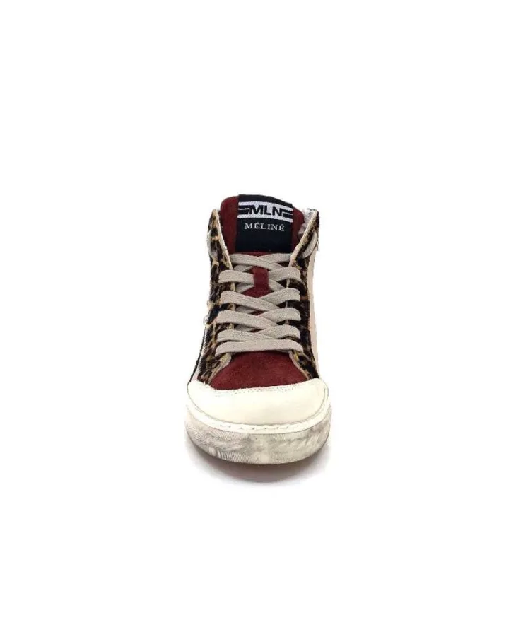 Méliné Meline Nkc320 Cuir Nacre Nude Daim Rouge Paillette Noir*Femme Baskets