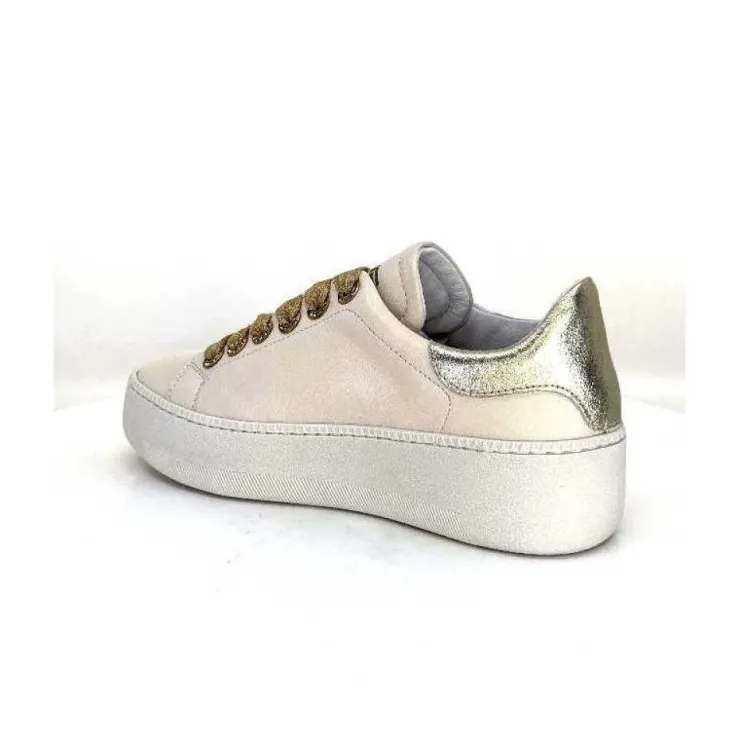 Méliné Meline Pf222 Cuir Creme Et Dore*Femme Baskets