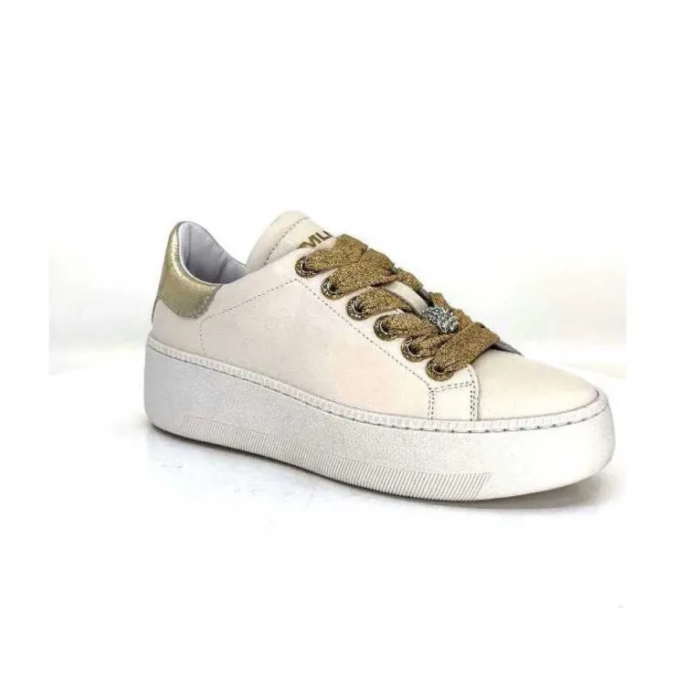 Méliné Meline Pf222 Cuir Creme Et Dore*Femme Baskets