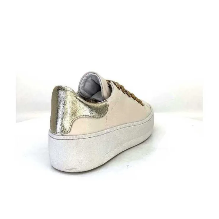 Méliné Meline Pf222 Cuir Creme Et Dore*Femme Baskets
