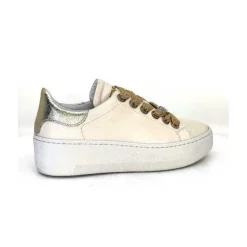 Méliné Meline Pf222 Cuir Creme Et Dore*Femme Baskets