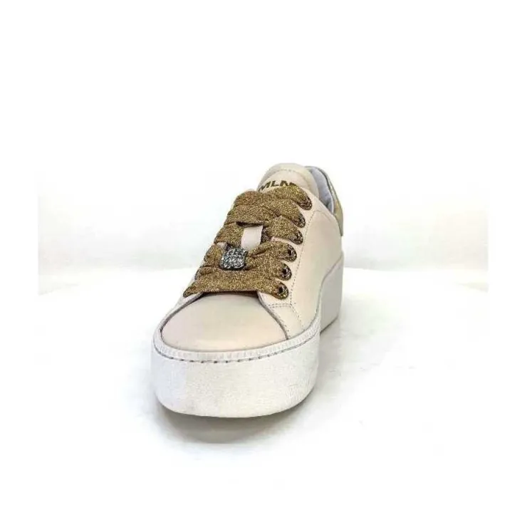 Méliné Meline Pf222 Cuir Creme Et Dore*Femme Baskets