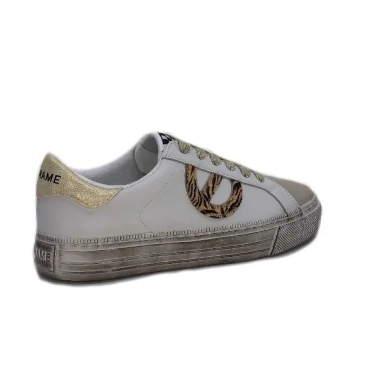 No Name Strike Side Cuir Blanc Or*Femme Baskets