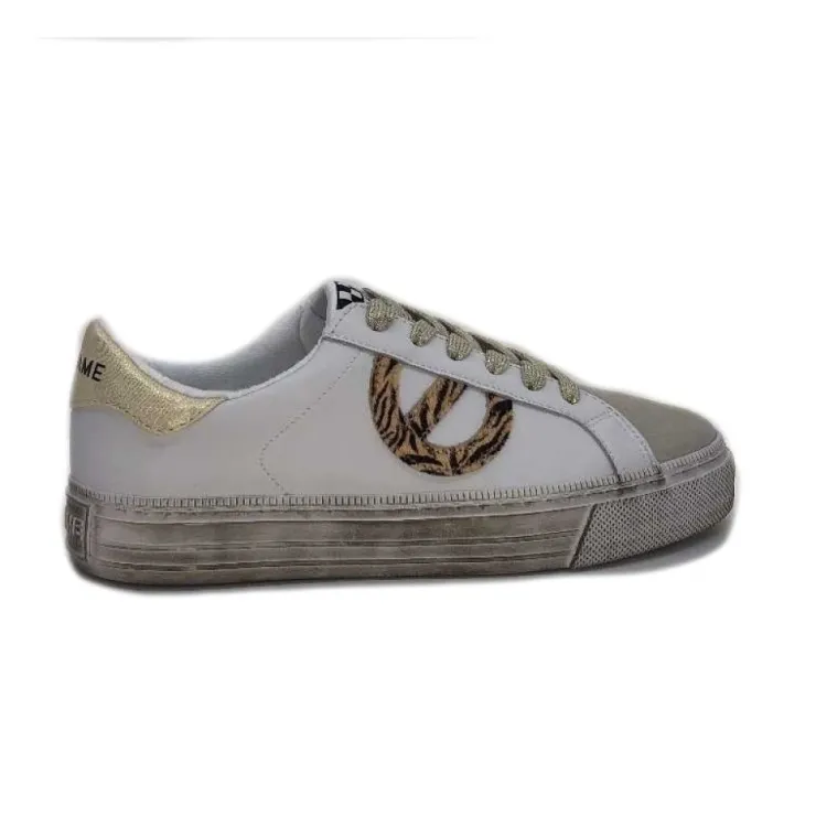 No Name Strike Side Cuir Blanc Or*Femme Baskets