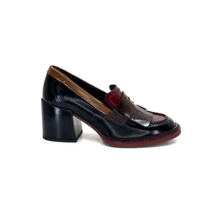 Pertini 32321 D4 Cuir Glace Noir Bordeaux*Femme Mocassins
